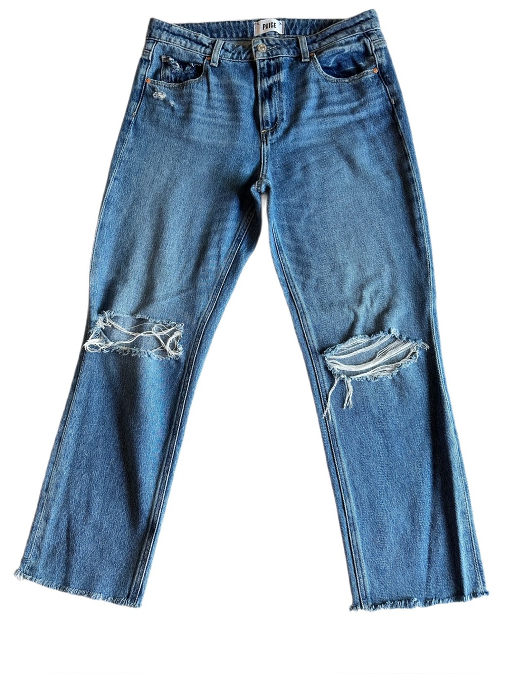PAIGE Noella High Rise Straight Leg Jeans Sledge Destructed Raw Hem Size 28